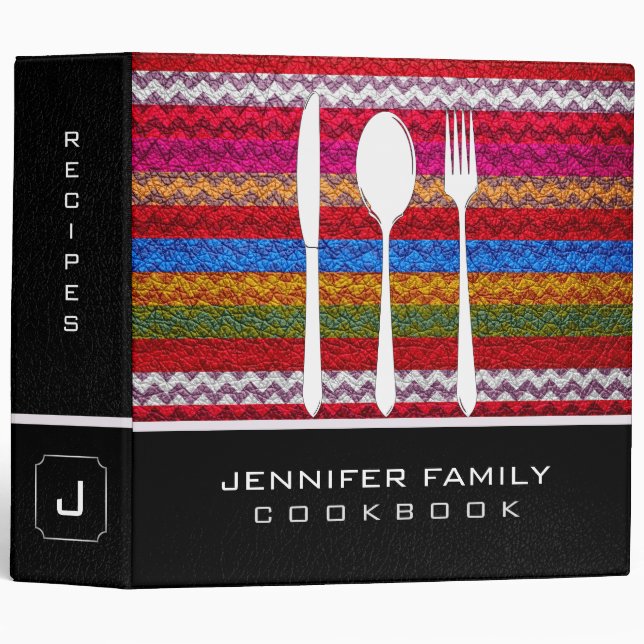 Stylish Chevron Family Cooking Leather Look #21 Binder (Front/Spine)
