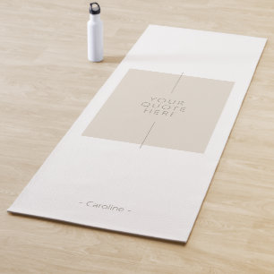 Stylish Chic Beige Black Custom Name and Quote Yoga Mat