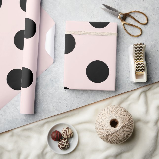 Stylish Chic Black/Blush Pink Polka Dots Pattern Wrapping Paper (Crafts)