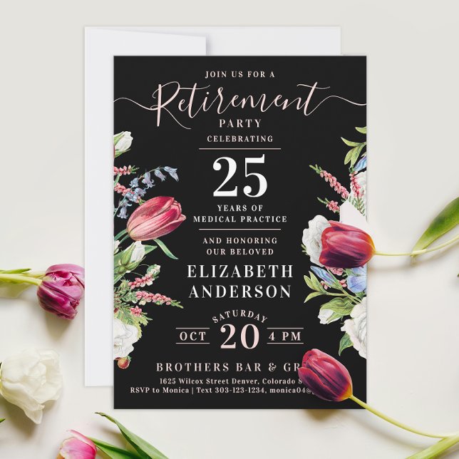 Stylish Chic Black Lavender Wild Flower Retirement Invitation (Creator Uploaded)