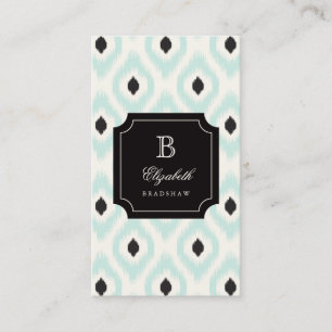 Stylish Chic Black Mint Diamond Ikat Monogram Business Card