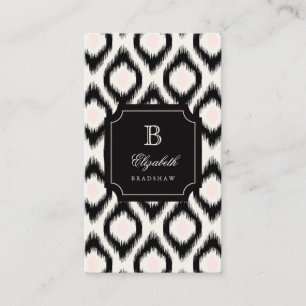 Stylish Chic Black Pink Diamond Ikat Monogram Business Card