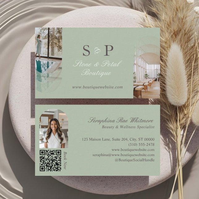 Stylish Chic Elegant Arch Photos Monogram QR Code Business Card (Stylish Chic Elegant Arch Photos Monogram QR Code Business Card)