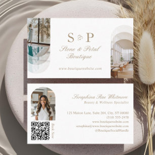 Stylish Chic Elegant Arch Photos Monogram QR Code Business Card