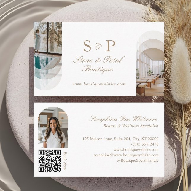 Stylish Chic Elegant Arch Photos Monogram QR Code Business Card (Stylish Chic Elegant Arch Photos Monogram QR Code Business Card)