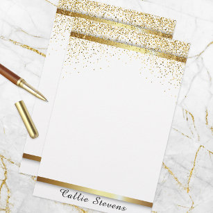 Stylish Chic Fancy Gold Glitter Stripes on White  Stationery