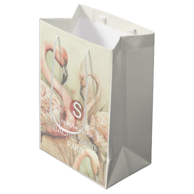 Stylish Chic Flamingo Monogram Personalized Medium Gift Bag (Front Angled)