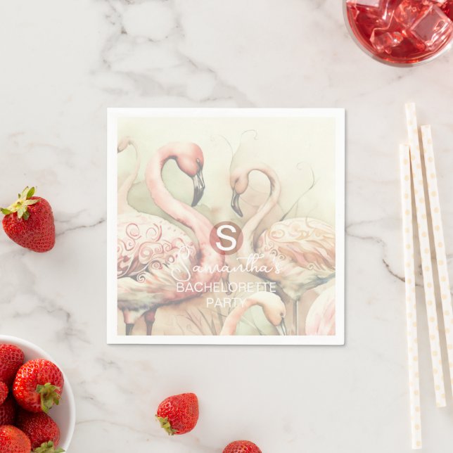 Stylish Chic Flamingo Monogram Personalized Napkin (Insitu)