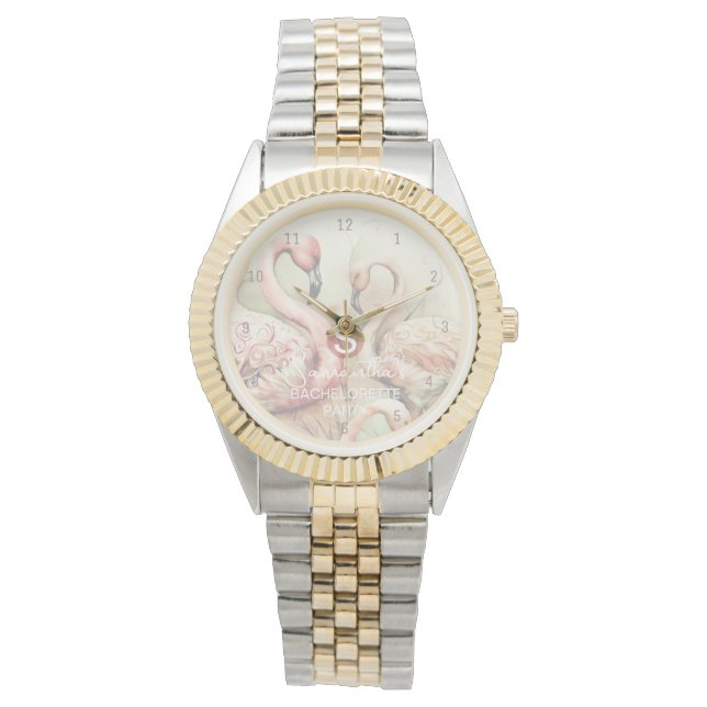 Stylish Chic Flamingo Monogram Personalized Watch (Front)