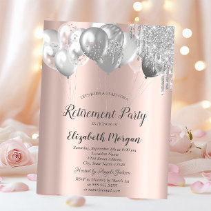 Stylish Chic Glitter Drips Balloons Retirement  Invitation