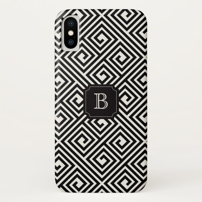 Stylish Chic Modern Black Ivory Greek Key Monogram Case-Mate iPhone Case (Back)