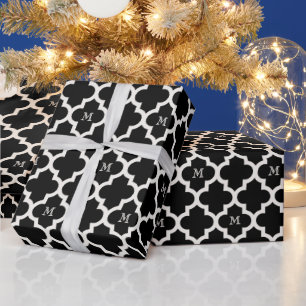 Stylish Chic Moroccan Quatrefoil Pattern Monogram Wrapping Paper