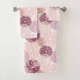 Stylish Chic Pink Floral Bridal Shower Bath Towel Set