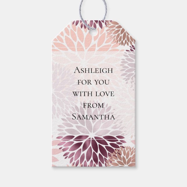 Stylish Chic Pink Floral Bridal Shower Gift Tags (Front)
