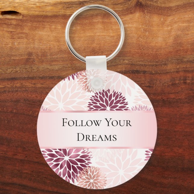 Stylish Chic Pink Floral  Keychain (Front)