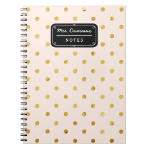 Stylish Chic Pink & Gold Polka Dots Personalized Notebook