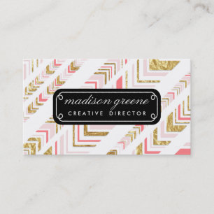 Stylish Chic Pink & Gold Tribal Pattern Custom Business Card