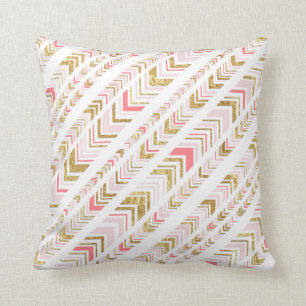 Stylish Chic Pink & Gold Tribal Pattern Throw Pillow