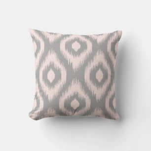 Stylish Chic Pink Grey Diamond Tribal Ikat Pattern Throw Pillow