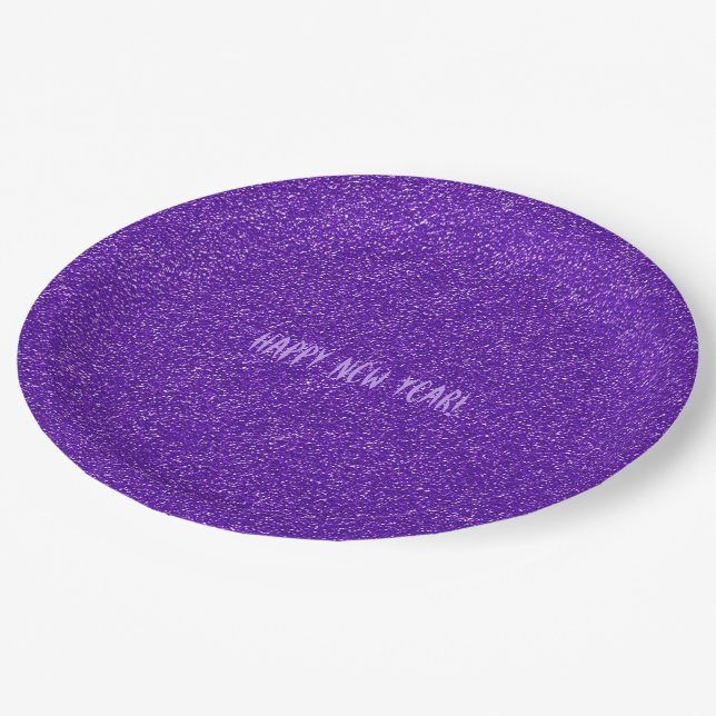 Stylish Chic Purple Glitter Happy New Year Party Paper Plate (Angled)