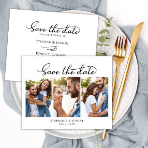 Stylish Chic Script 3 Photo Collage Wedding Save The Date