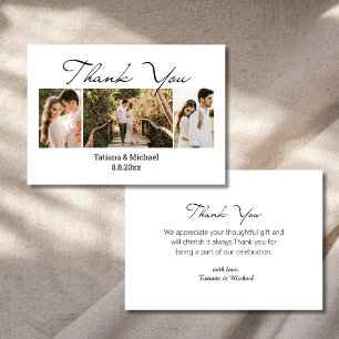 stylish chic script 3 photos wedding thank you card