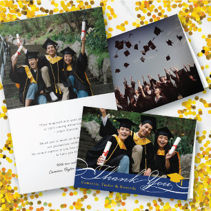 Stylish Chic Script Graduation Cap Photo Graduate Thank You Card