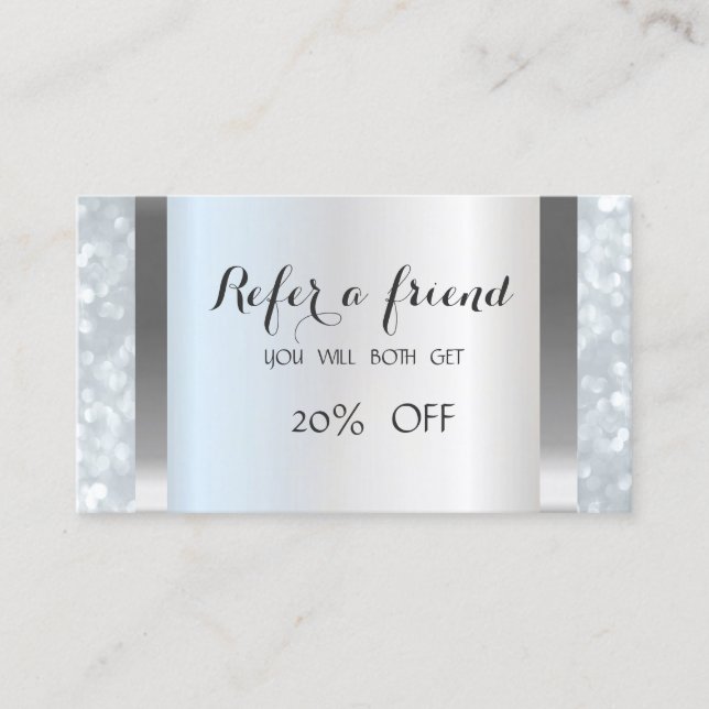 Stylish Chic, Silver Stripes, Bokeh  Referral Card (Front)