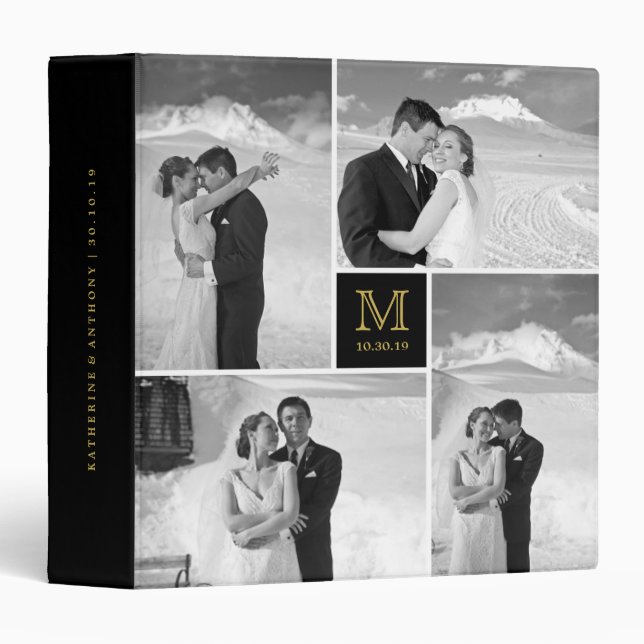 Stylish Chic Square Monogram Wedding Photo Binder (Front/Spine)