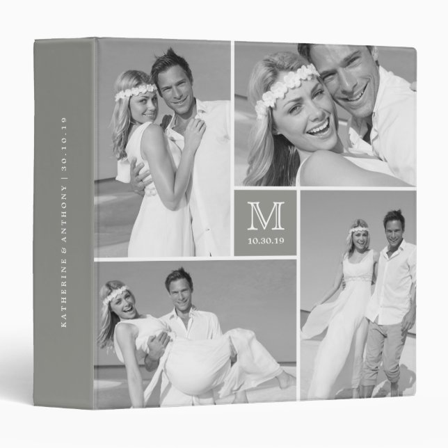 Stylish Chic Square Monogram Wedding Photo Binder (Front/Spine)