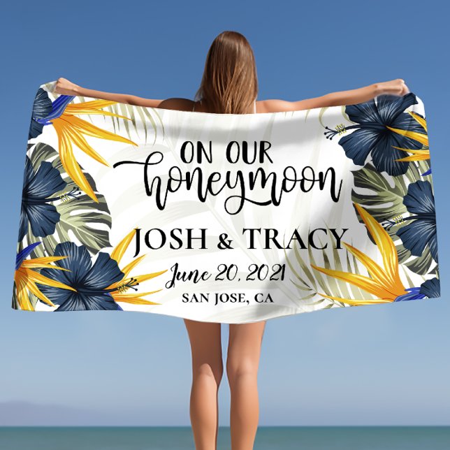 Stylish Chic Tropical Personalized Newlyweds  Beach Towel (Stylish Chic Tropical Personalized Newlyweds Beach Towel)