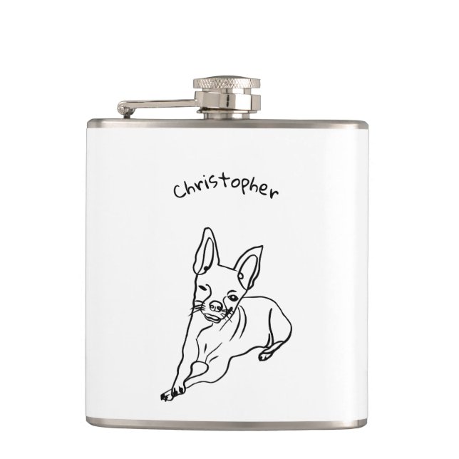 Stylish Chihuahua: Personalised Line Art  Hip Flask (Front)