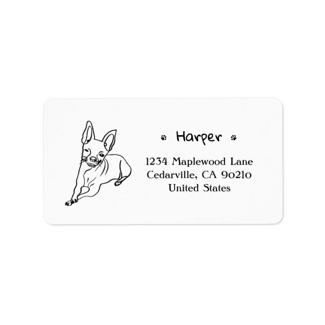 Stylish Chihuahua: Personalised Line Art Label (Front)