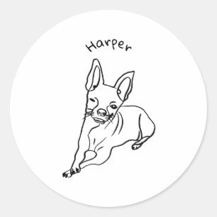 Stylish Chihuahua: Personalized Line Art Decor Classic Round Sticker