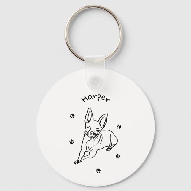 Stylish Chihuahua: Personalized Line Art Decor Keychain (Front)