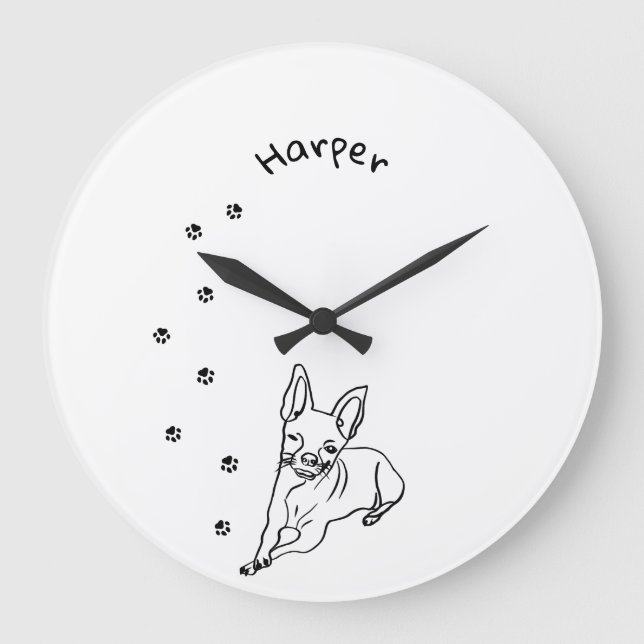 Stylish Chihuahua: Personalized Line Art Decor Large Clock (Front)