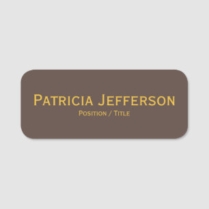 Stylish Chocolate Brown Gold: Elegant Professional Name Tag