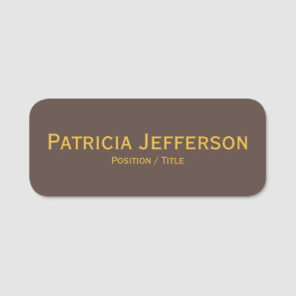Stylish Chocolate Brown Gold: Elegant Professional Name Tag