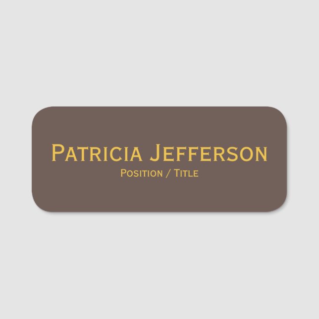 Stylish Chocolate Brown Gold: Elegant Professional Name Tag (Front)