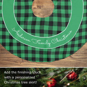 Stylish Christmas Buffalo Plaid Personalized Green Brushed Polyester Tree Skirt