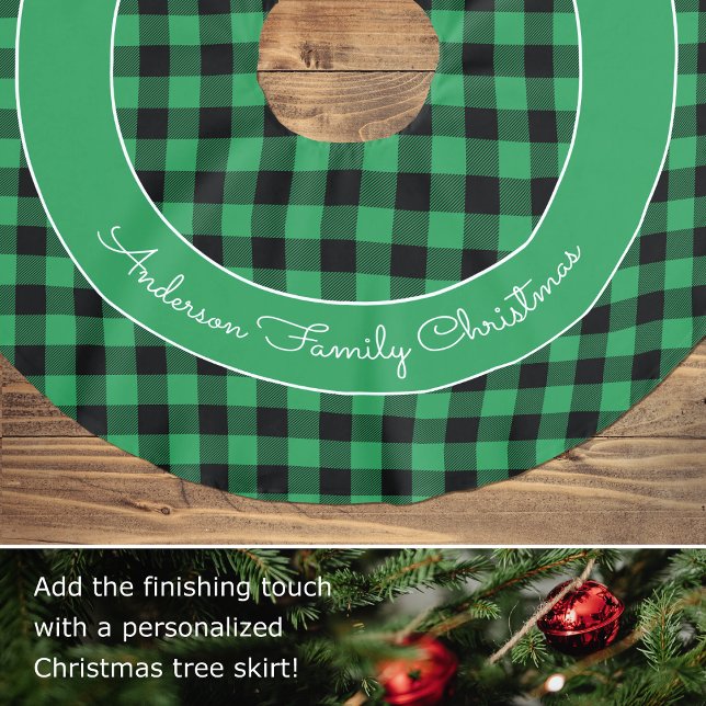 Stylish Christmas Buffalo Plaid Personalized Green Brushed Polyester Tree Skirt (Creator Uploaded)