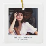 Stylish Christmas | Minimal Elegant Couple Photo Ceramic Ornament<br><div class="desc">Minimalist Elegant Keepsake | Merry and Married,  Wedding or engagement Photo Ceramic Ornament</div>
