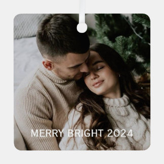 Stylish Christmas | Minimal Fun Couple Photo Metal Ornament