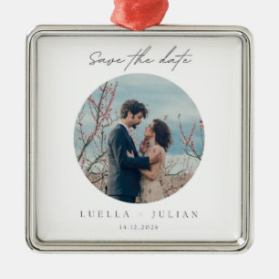 Stylish Christmas   Minimal Fun Couple Photo Metal Ornament