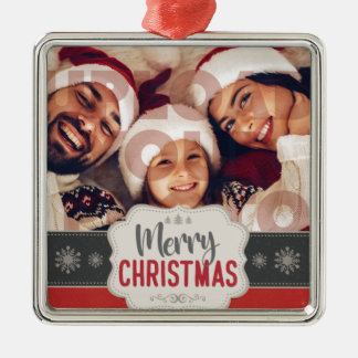 Stylish Christmas | Minimal Fun Family Photo Metal Ornament