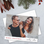 Stylish Christmas | Modern Trendy Couple Photo Holiday Postcard<br><div class="desc">A stylish holiday photo postcard with modern typography “Merry Christmas" in red and handwritten script typography for the couples name(s) on a clean simple minimalist white background. The photo, name and greeting can be easily customized for a personal touch. A simple, minimalist and contemporary christmas design to stand out this...</div>