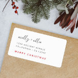 Stylish Christmas | Modern Trendy Red and White Label<br><div class="desc">A stylish holiday return address label with classic typography “Merry Christmas" in red and handwritten script typography for the couples name(s) on a clean simple minimalist white background. The names, address and greeting can be easily customized for a personal touch. A simple, minimalist and contemporary christmas design to stand out...</div>