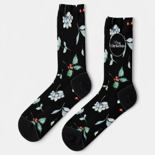 Stylish Christmas Pattern, Holly Red & Blue Berrie Socks