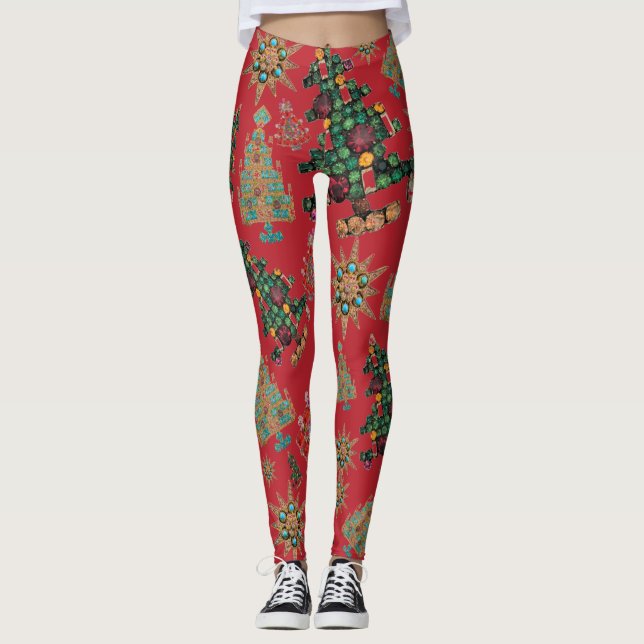 Stylish Christmas Tree Jewel Bling  Leggings (Front)