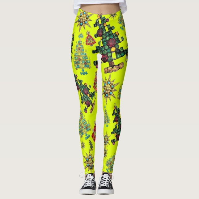 Stylish Christmas Tree Jewel Pattern Leggings (Front)